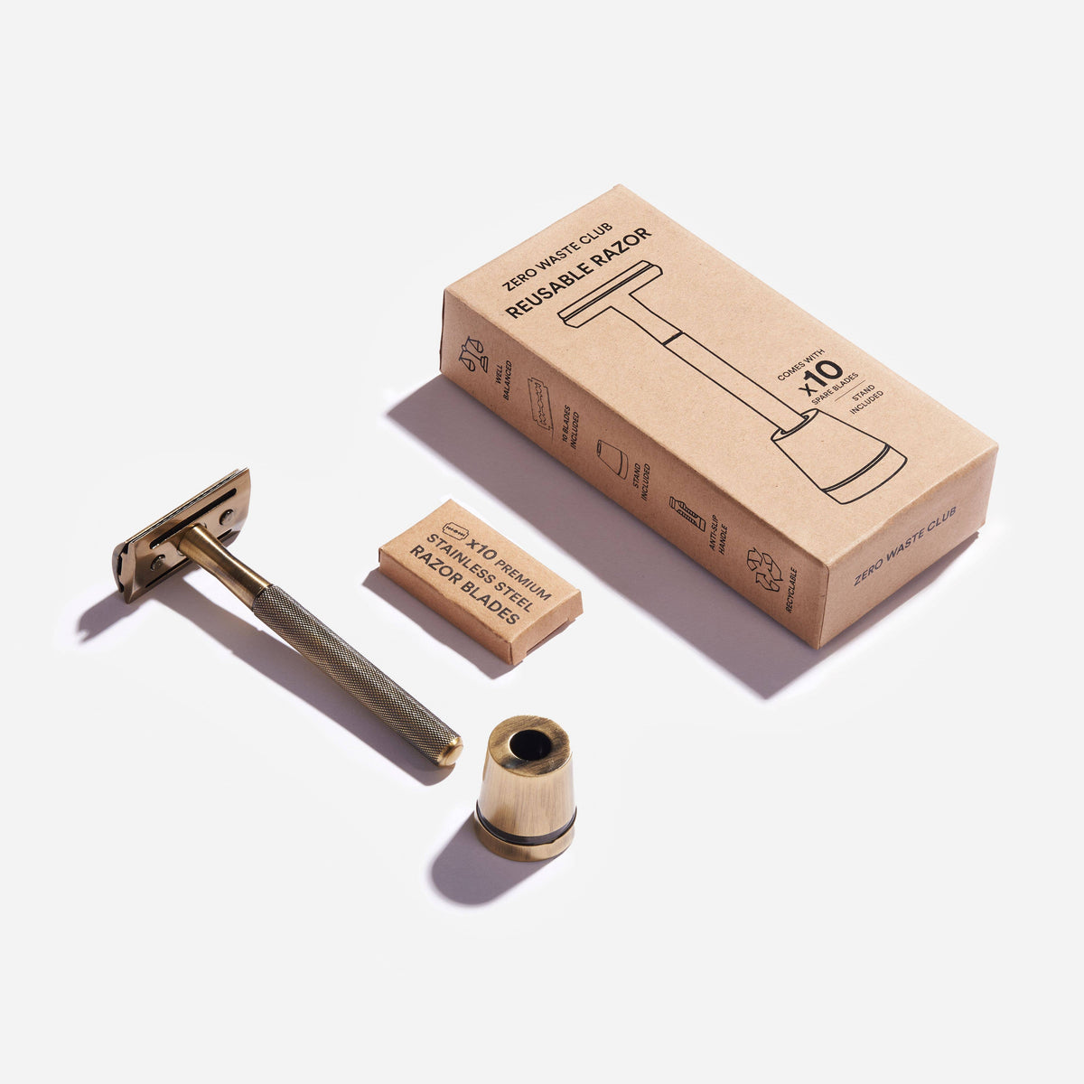 Zero Waste Club - Reusable Safety Razor with Stand - 10 Blades Included: Blush Wine