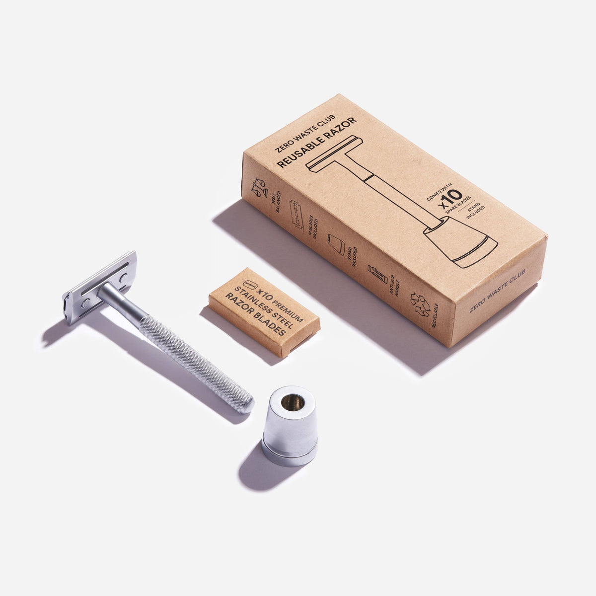 Zero Waste Club - Reusable Safety Razor with Stand - 10 Blades Included: Blush Wine