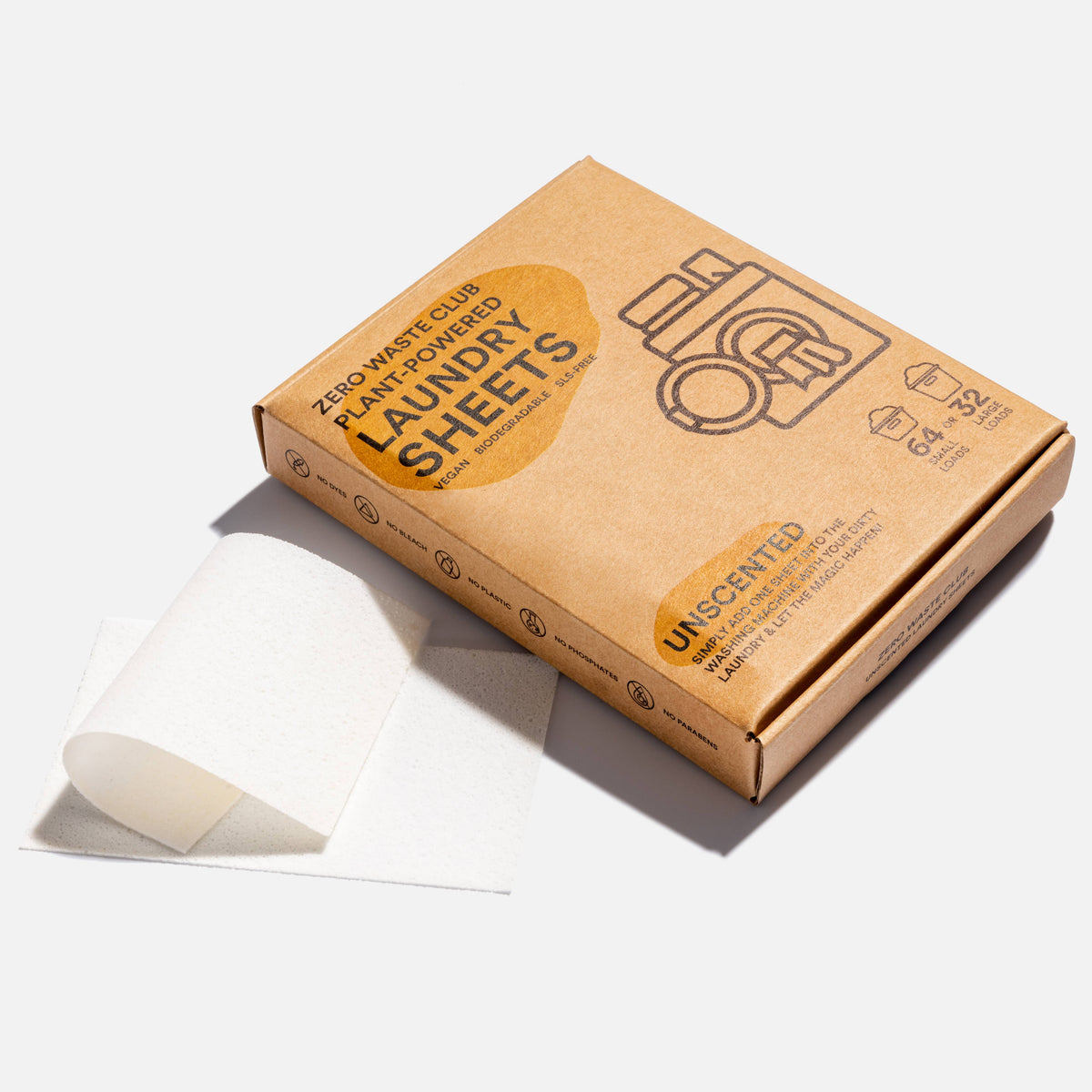 Zero Waste Club - Laundry Detergent Sheets - Pack of 64 (Plastic Free): Unscented - Fragrance Free - 64 Sheets